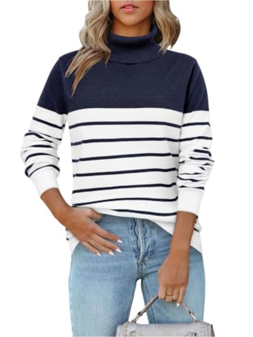 Women's Turtleneck Sweater 100% Polyester Long Sleeve Knit Casual Pullover